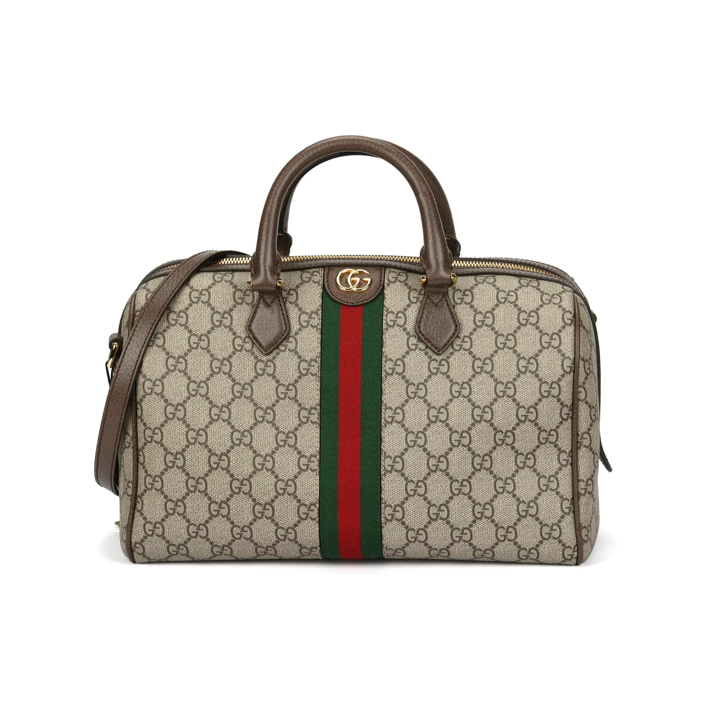 Gucci Ophidia Double-G Logo Crossbody and Top-Handle Bag for Women, Canvas with Leather Trim, Brown