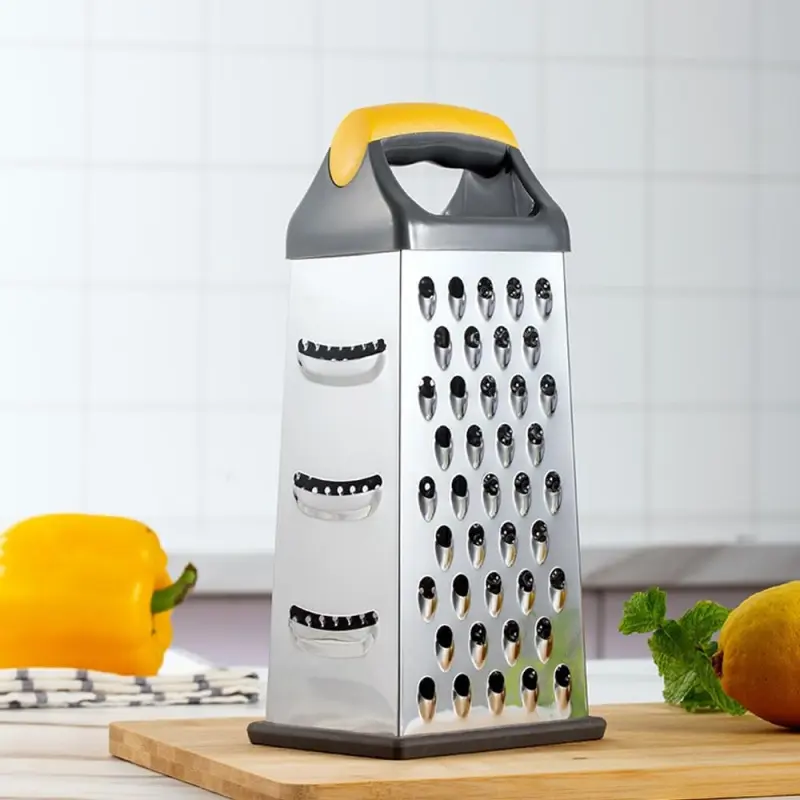 Premium 4-Side Manual Food Shredder Stainless Steel Box Grater with Ergonomic Handle for Cheese, Vegetables, Citrus & More
