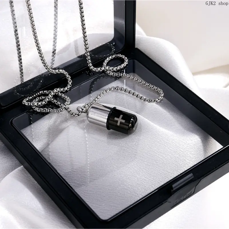 Openable Capsule Cross Pendant Necklace, Creative Can‑Open Capsule Necklace for Men Women Street Fashion Jewelry Gift