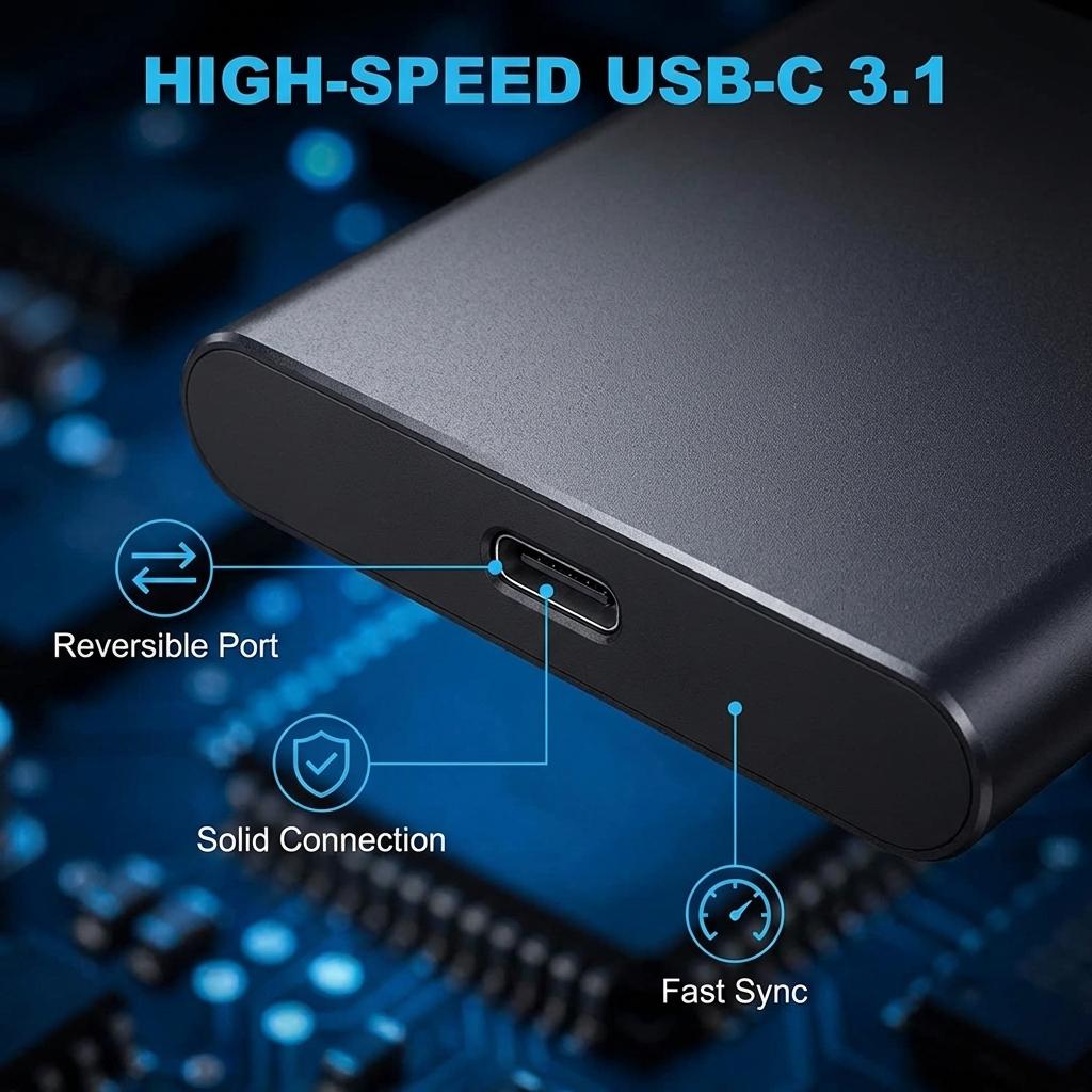 2026  Portable External SSD 1TB/2TB USB 3.2 Type-C High Speed Solid State Drive for PC Mac | Ultra Fast Transfer, Silent Operation, Plug and Play, Mobile Storage