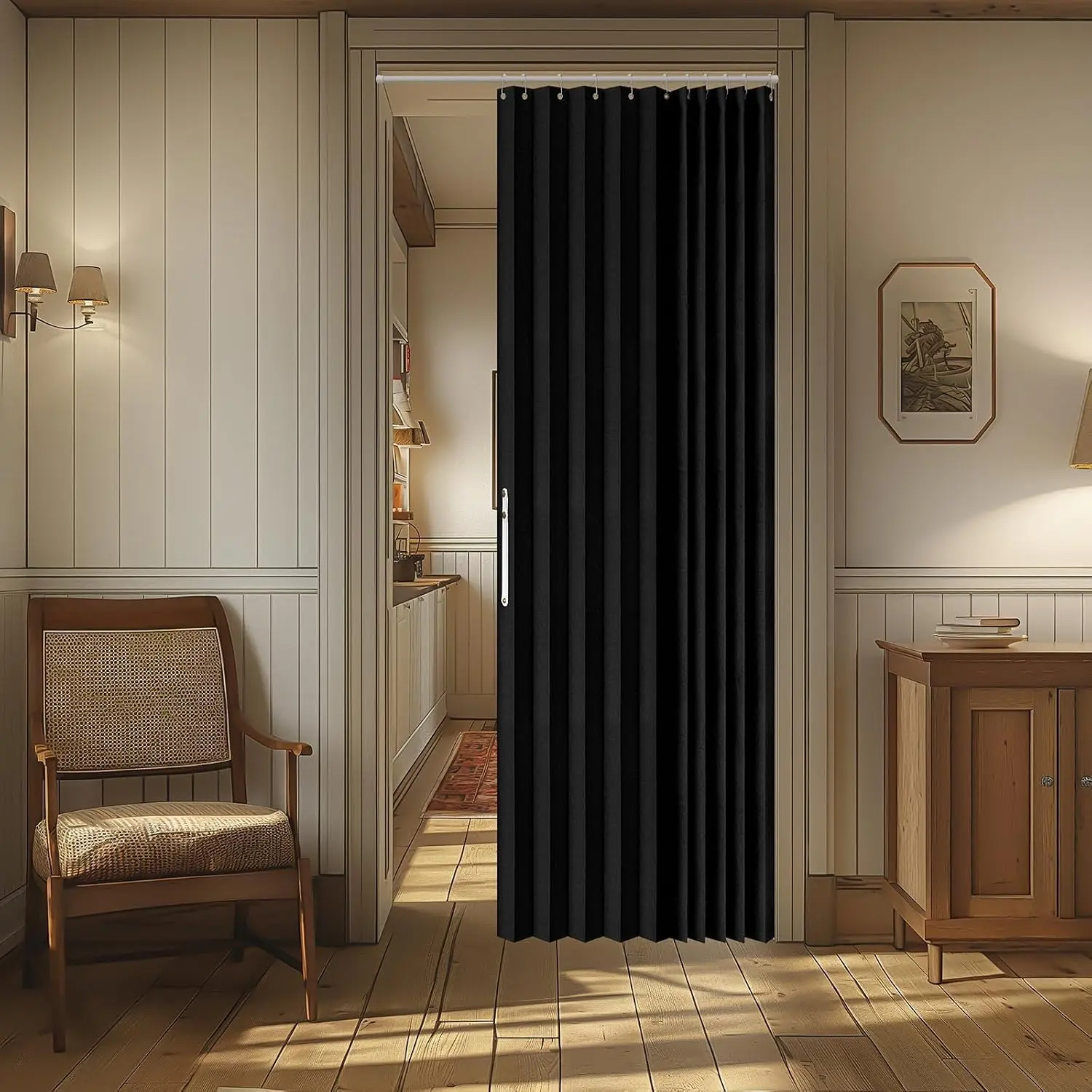 Blackout Door Accordion Doors Closet Door Invisible Applicable Bedroom Room Living Room Doorway (Black 42" W x 78" L) 1 Panel