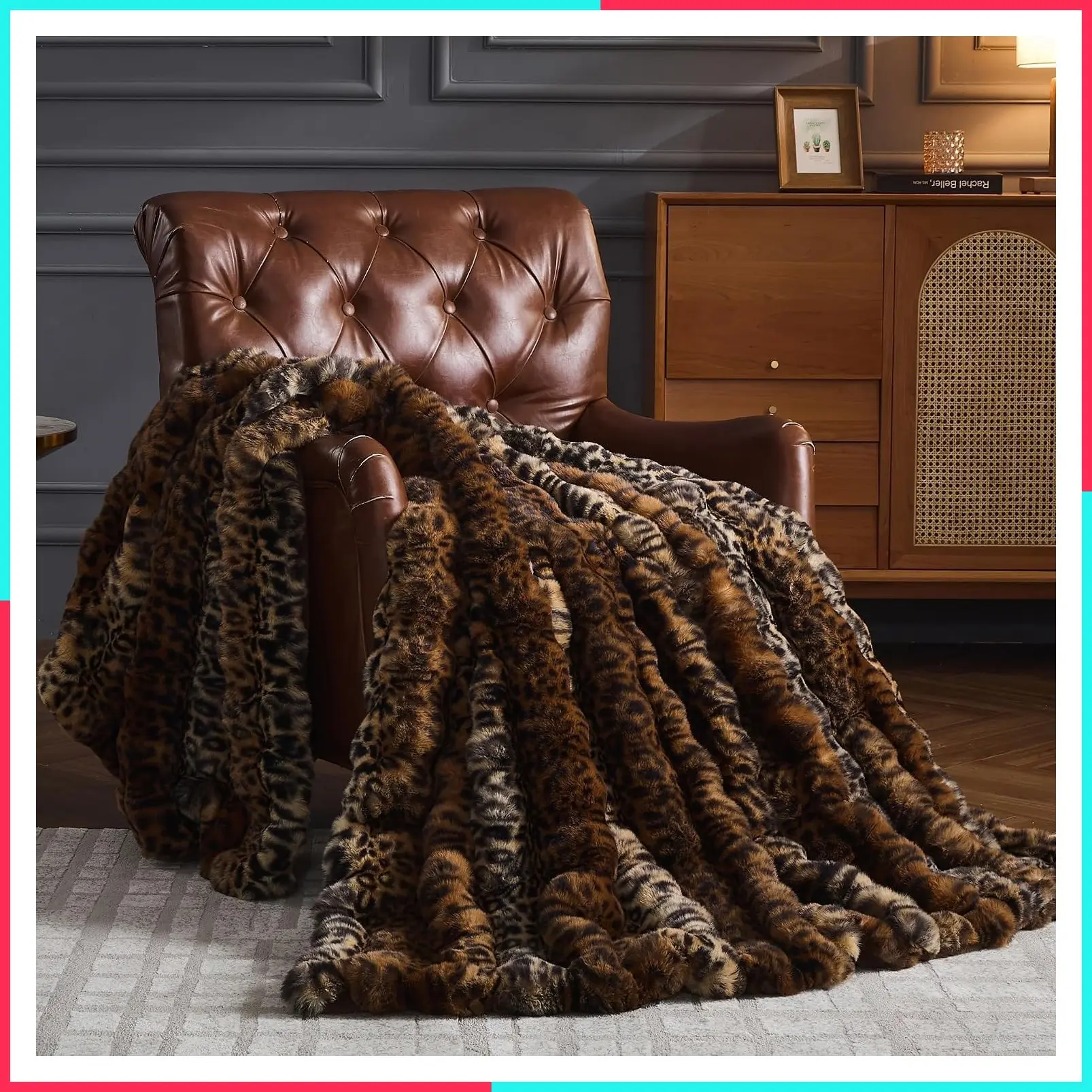 Bubble Faux Fur Leopard Coffee Throw Blanket for Couch Bed, 63''x79'' - Fluffy Warm Thick Soft Cozy Cheetah Print Plush Decorative Furry Blanket for Bedroom Living Room