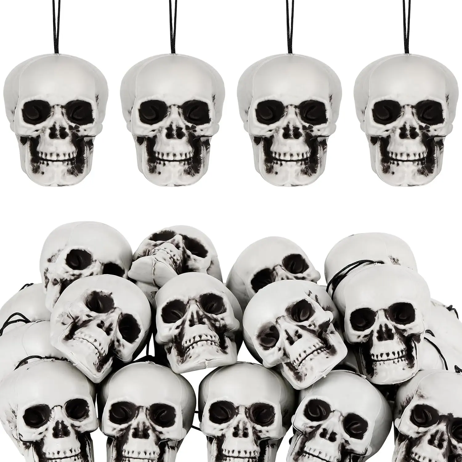 24 count  Skull Halloween  Tree Ornament Decor Plastic Mini Halloween Skulls  Small Skeleton  Decoration  Ornament for Xmas Holiday Party Supplies (1.8x1.8x2.4'')