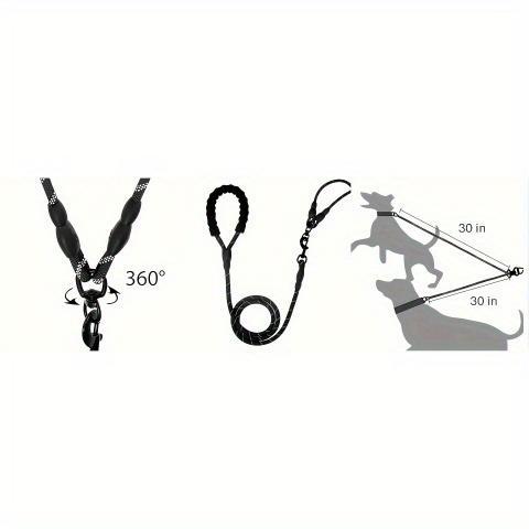 360° Tangle-Free Dual Dog Leash, Reflective 78" Extended Length, Comfortable Shock-Absorbing for Two Dogs Walking & Training