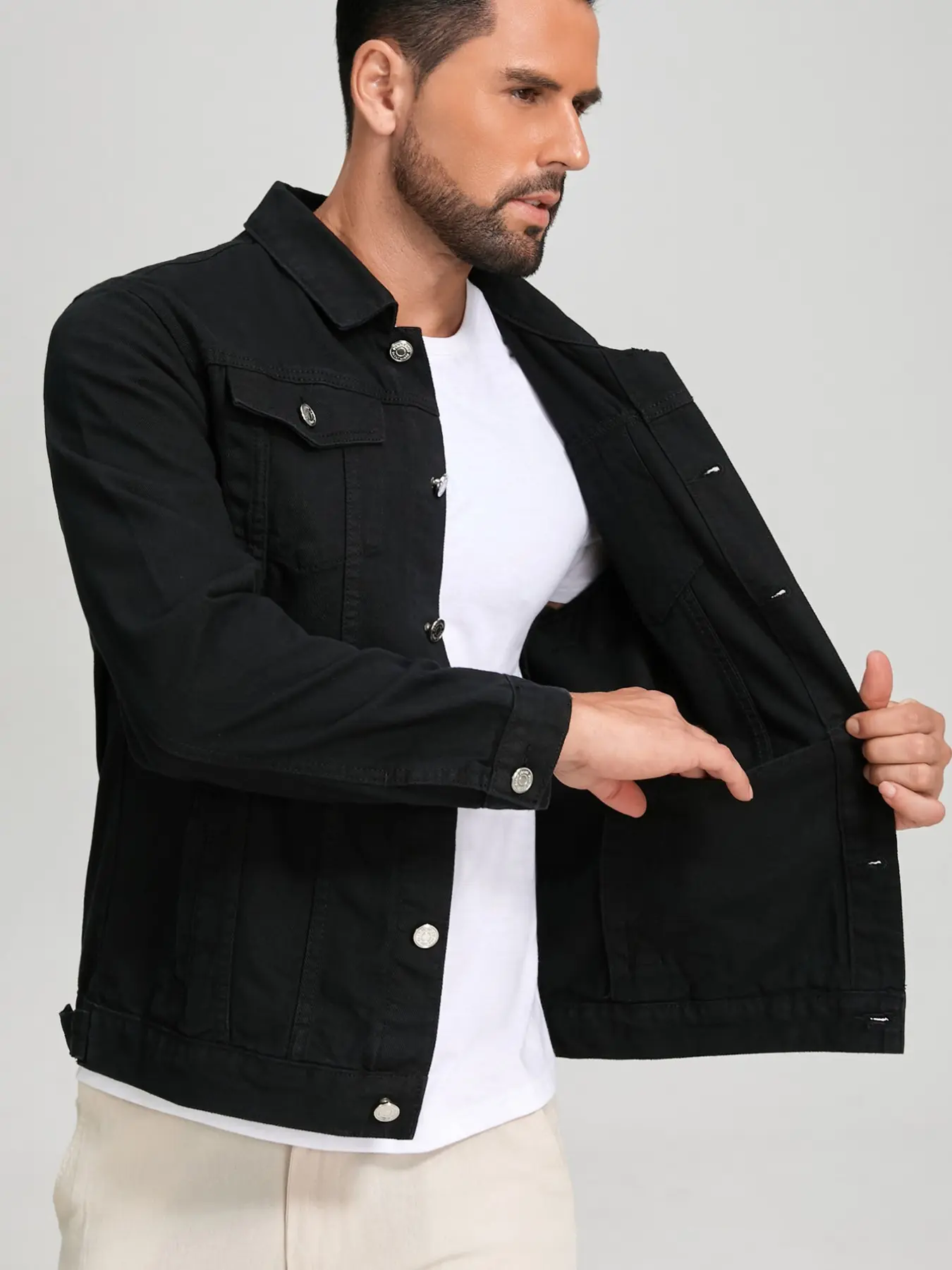 New Spring Autumn Men's Denim Jacket, Notch Lapel Fashion Casual Trendy Workwear, Street Style Leisure Coat Top