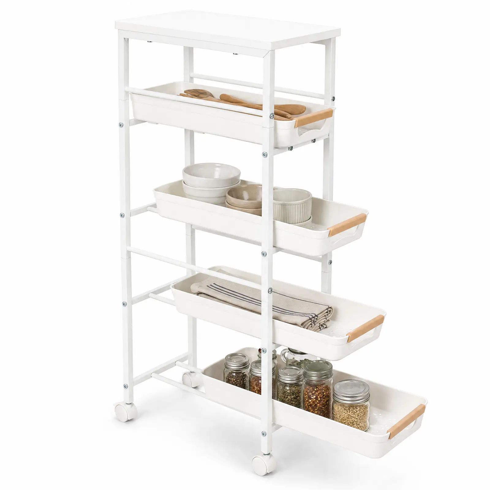 Slim Rolling Storage Cart Multi Layer Gap Organizer with Drawers Plastic Metal Utility Cart for Kitchen Bathroom Laundry Balcony Living Room