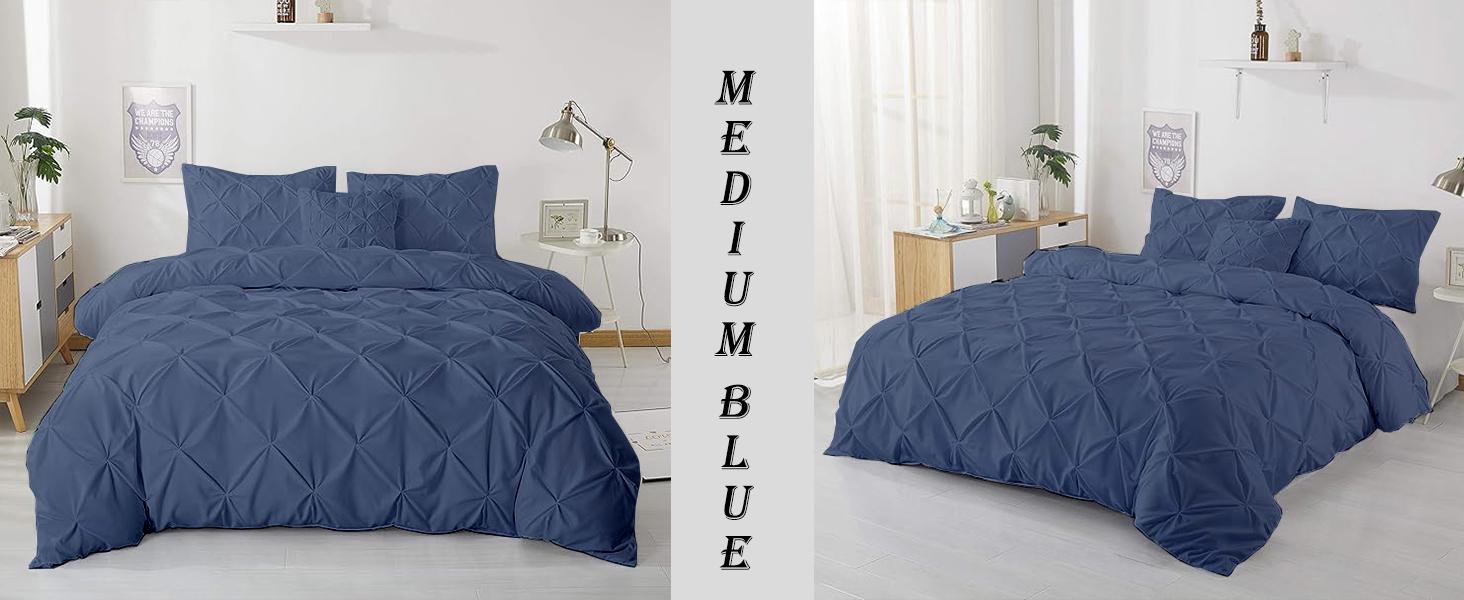 Pleated Pintuck Duvet Cover Set Oversized King 120x98 Inch 100% Microfiber Soft and Breathable 3 Pieces Comforter Cover Zipper Closure & Corner Ties Silver Grey