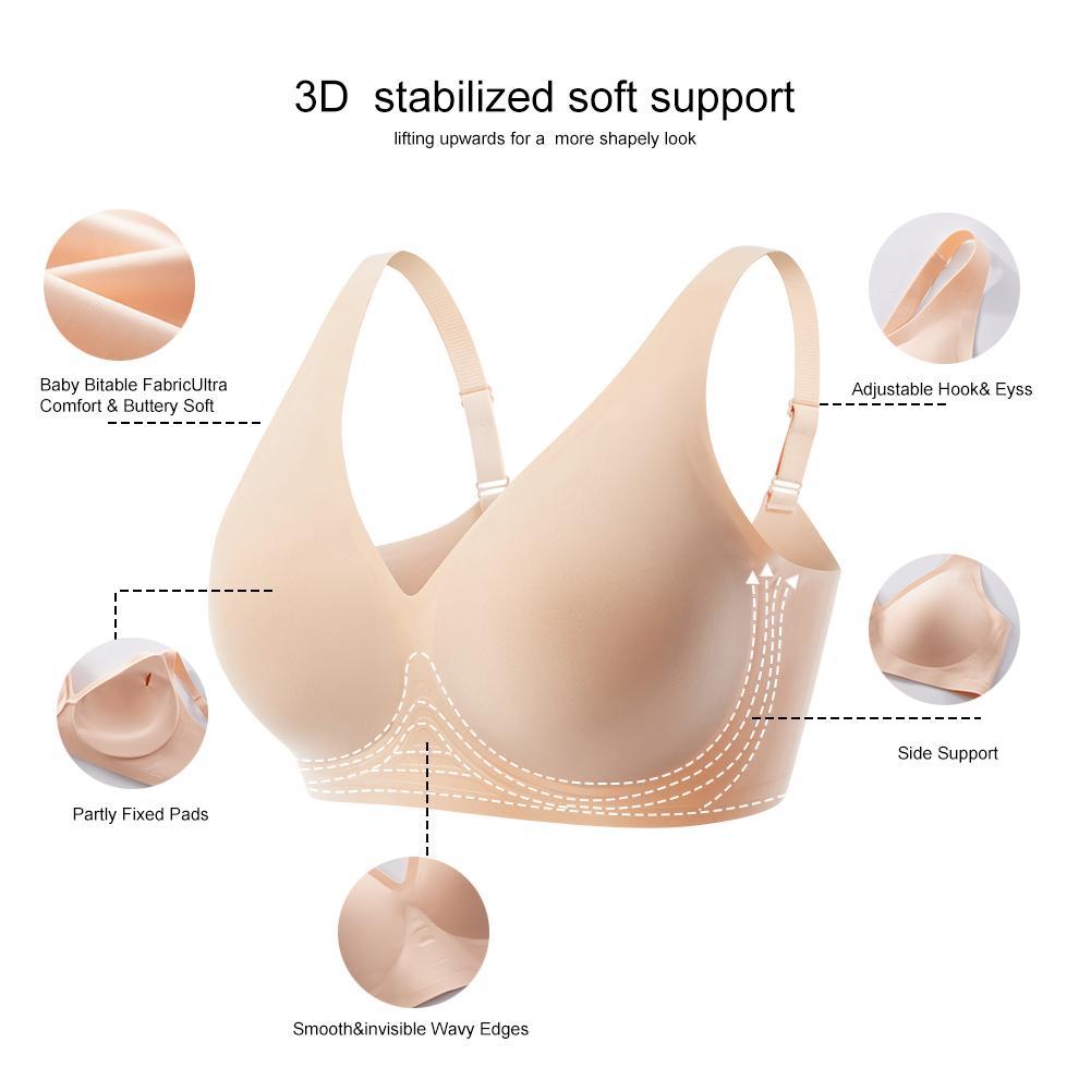 1/2/3/4PCS Wireless Women's Comfortable Push Up Bralettes Seamless Tshirts Bras Deep V Everyday Bras for All Seasons Minimalist Lingerie S-3XL
