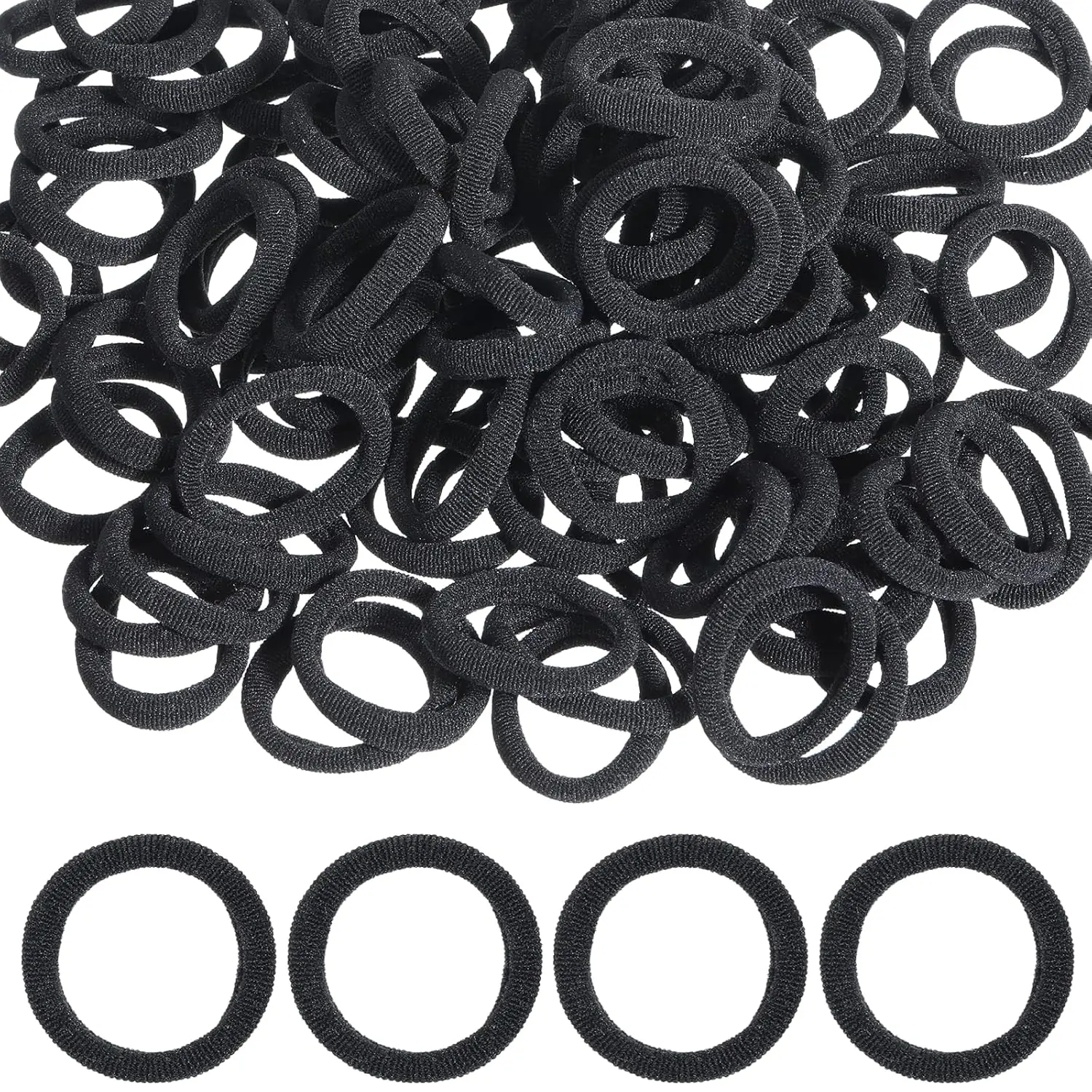 Women's 100 PCS Small Black No-Damage Hair Ties, Mini Seamless Elastic Ponytail Holders, Ponytail Accessories for Daily Use