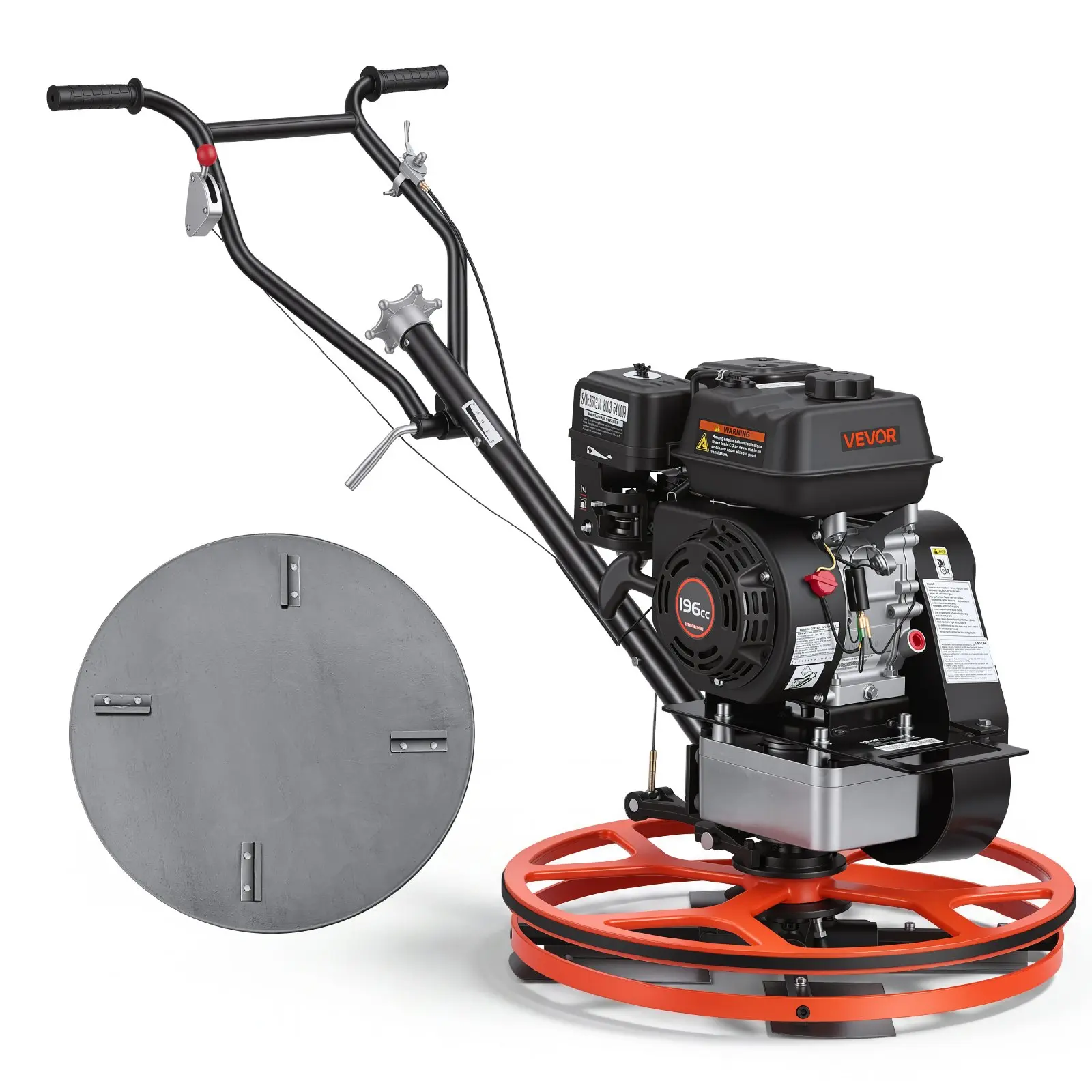 VEVOR Power Trowel, 24 inch Concrete Finishing Machine with Float Pan, 5.5HP Engine, 4 Blades, Adjustable Pitch, Gas-Powered Walk-Behind Cement Surface Finisher for Smooth Floors, Construction Use