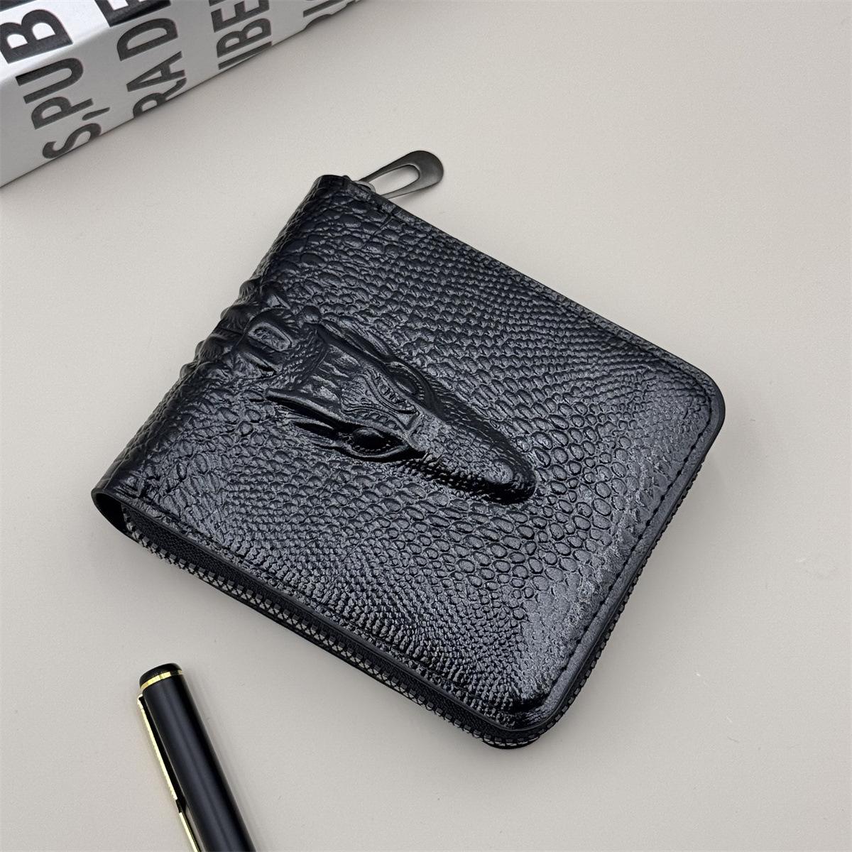 Men's Short Crocodile Zip Wallet PU Leather Bifold with Multiple Card Slots Large Capacity Coin Purse & Cash Organizer for Everyday Carry