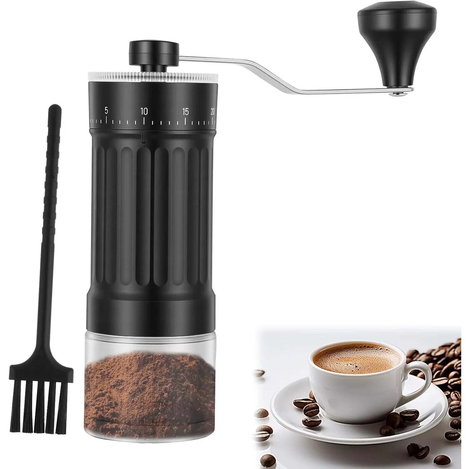 Manual Coffee  with Conical Burr, 40 Adjustable Settings, 30g Capacity, Portable for Espresso,  Press, Travel, Camping, Office &  Use