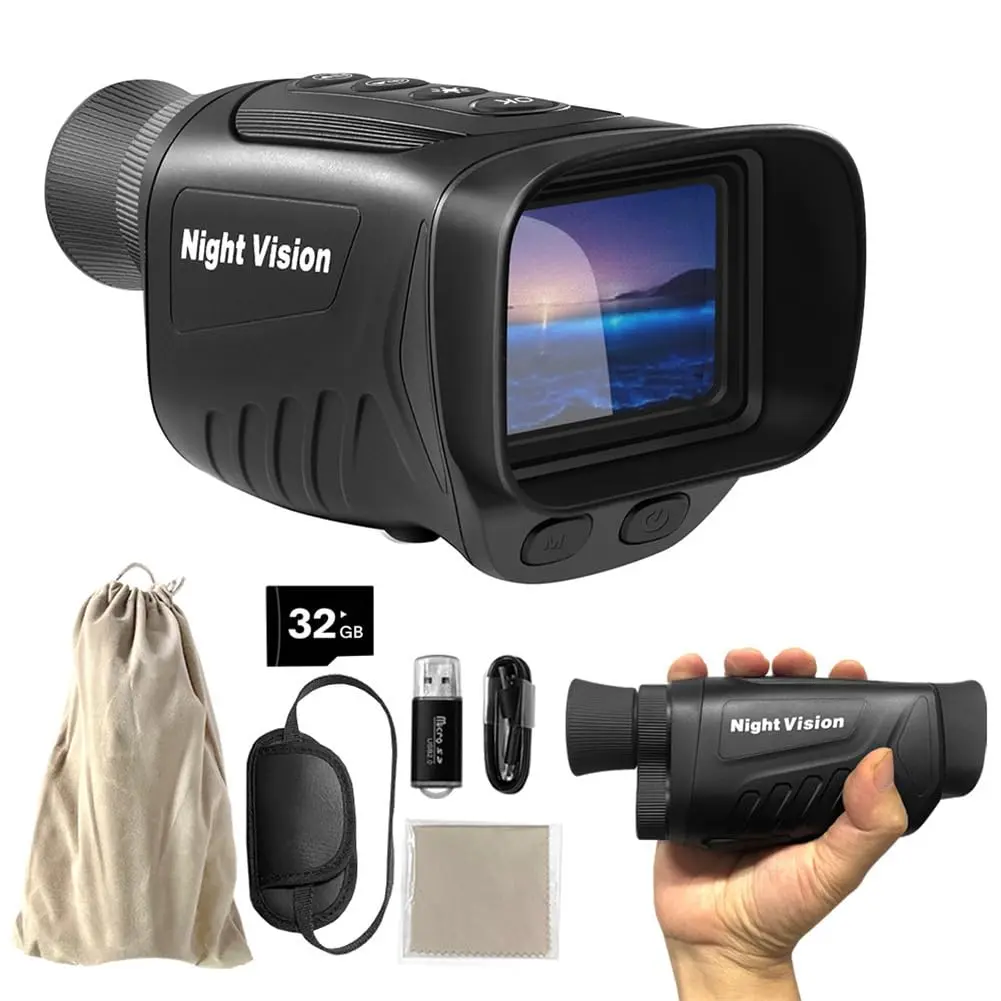 2.5K HD Night Vision Monocular, 8X Digital Zoom, Built-In Infrared CMOS Sensor, 2 Inch Display, Comes with 32GB Memory Card & Rechargeable Battery, Supports Photo & Video Recording for Wildlife Tracking, Camping & Home Security, Black