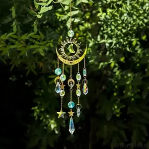 Sun Moon Star Crystal Rainbow Prism Suncatcher, Boho Light Catcher Hanging Wind Chime Ornament, Multi-Style Window Pendant For Indoor Home & Outdoor Garden Decor