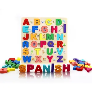 Wooden Alphabet Puzzle, Learn Spanish for Kids with 27 Spanish Letters, Colorful ABC Shape Puzzles for Kids, Preschool Educational Learning Toys for Girls and Boysfidget toys