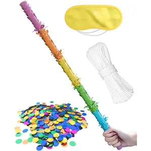 Extra-Strong Wooden Piñata Stick (31.5 Inch) with 5M Rope, Blindfold & Confetti - Heavy-Duty Reinforced Design for Kids & Adults Birthday, Halloween & Holiday Party Games - Colorful