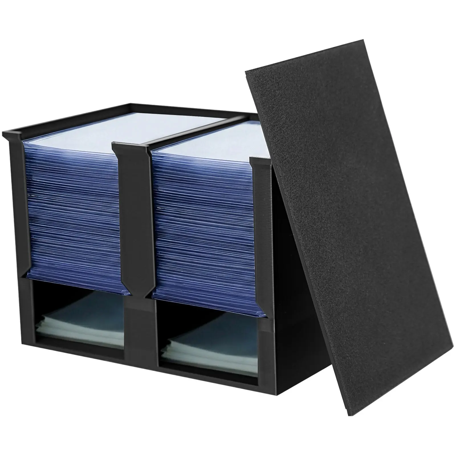Black Card Caddy Top Loader Dispenser & Penny Sleeve Holder Desk Organizer | Trading Card Workstation Caddy, Toploader Holder for Pokémon, MTG, Sports Cards, TCG Storage, Card Sleeves Organizer