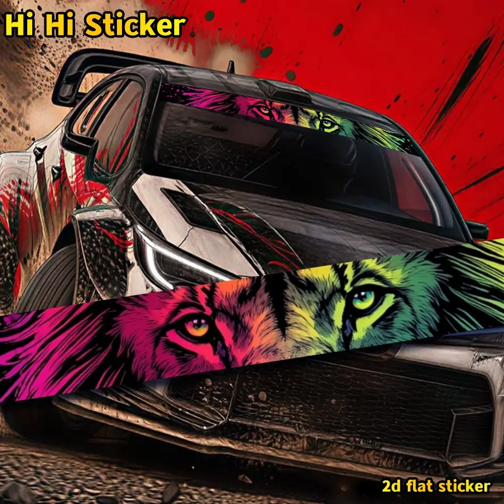 Neon Lion Eye Car Windshield Banner Sticker, Vibrant Colorful Design, Perfect for Vehicle Decoration, Easy to Apply and Remove