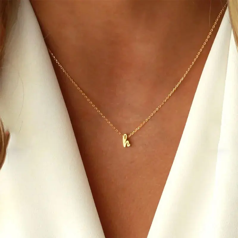 Small 26 English Alphabet Necklaces Stainless Steel Jewelry A-Z Letter Pendant Clavicle Chain