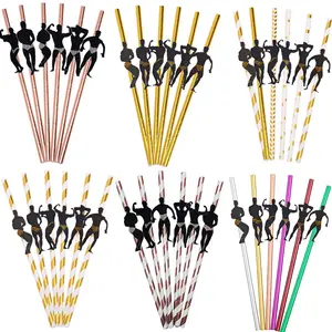 6-Pack Fun Straws for Singles Party, Rose, Thick Paper Straws, Perfect for Wedding, Cocktail, Birthday, Valentine's Day Parties