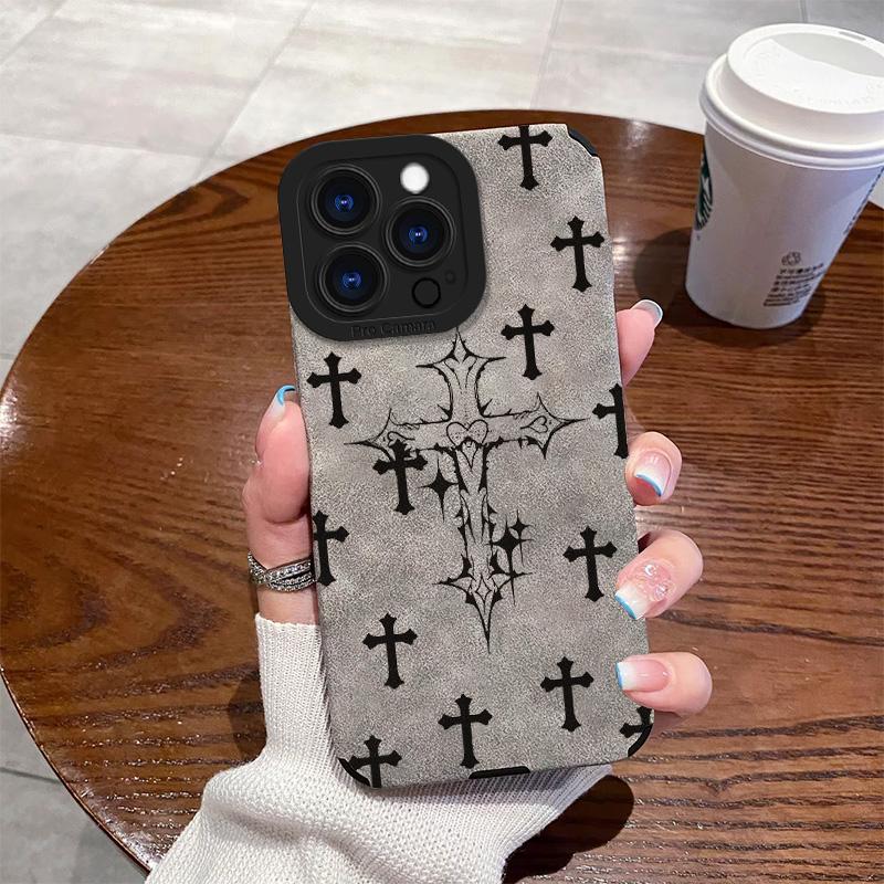 Black cross-patterned phone case, compatible with iPhone 17, Pro Max, Air 16, 16e, 15, 14, 13, 12, 11, Pro Max Plus, X, XS, MAX, XR, back cover.