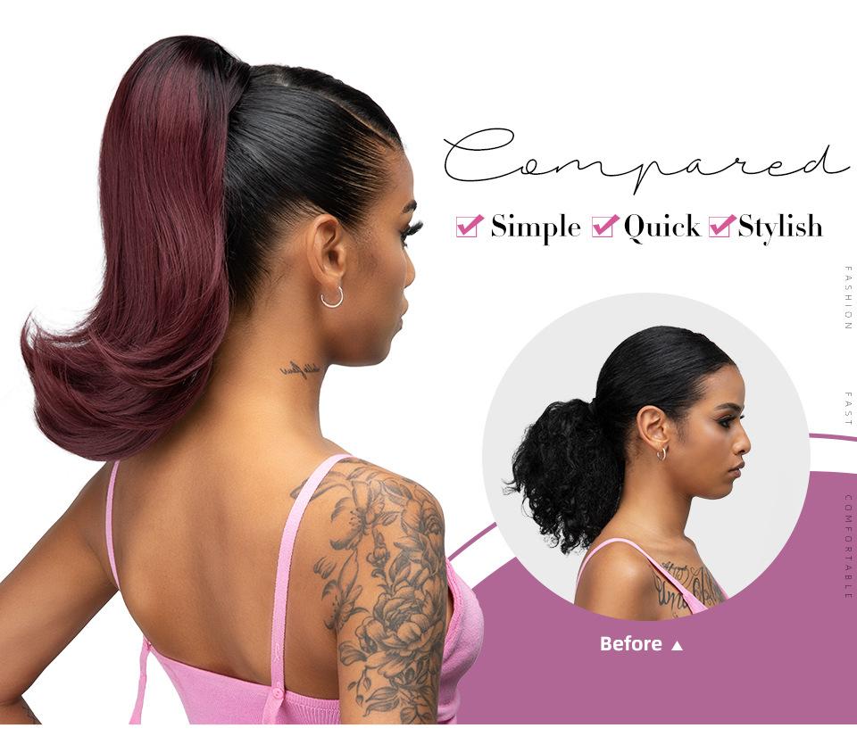 DB- Women’s Short Wavy Ponytail Extension Drawstring Heat Resistant Fiber Natural Hairpiece-DB