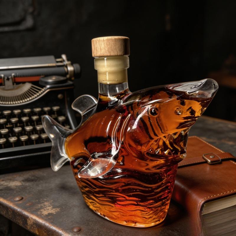 Shark Whiskey Bottle - Creative Whiskey Bottle - - Compact portable whiskey set, suitable for family gatherings and outdoor parties - Art sculpture, exquisite glass bottle decoration, romantic Christmas gift for couples, men's gi
