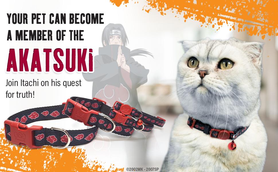Naruto Akatsuki Cat Collars for Girl Cats, Boy Cats, Small Kitten Collar with Bell (Removable) | Officially Licensed Naruto Akatsuki Cloak Inspired Breakaway Cat Collars for Akatsuki Costume Itachi