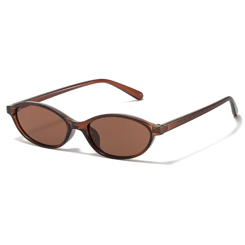 MZTUR 90s Y2K Small Oval Clear Brown Frame Sunglasses for Women, Vintage Narrow Thin Frame Lightweight UV Protection Rich Girl Street Eyewear