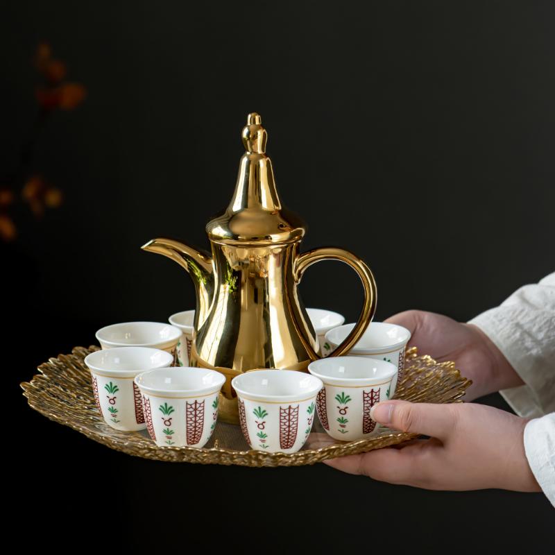 6/12pcs Ceramic Arabic Cawa Cups Set with Gift Box, Eid al-Adha Gahwa Espresso Shot Cups, Palm Tree/Tulip Design Coffee Cups