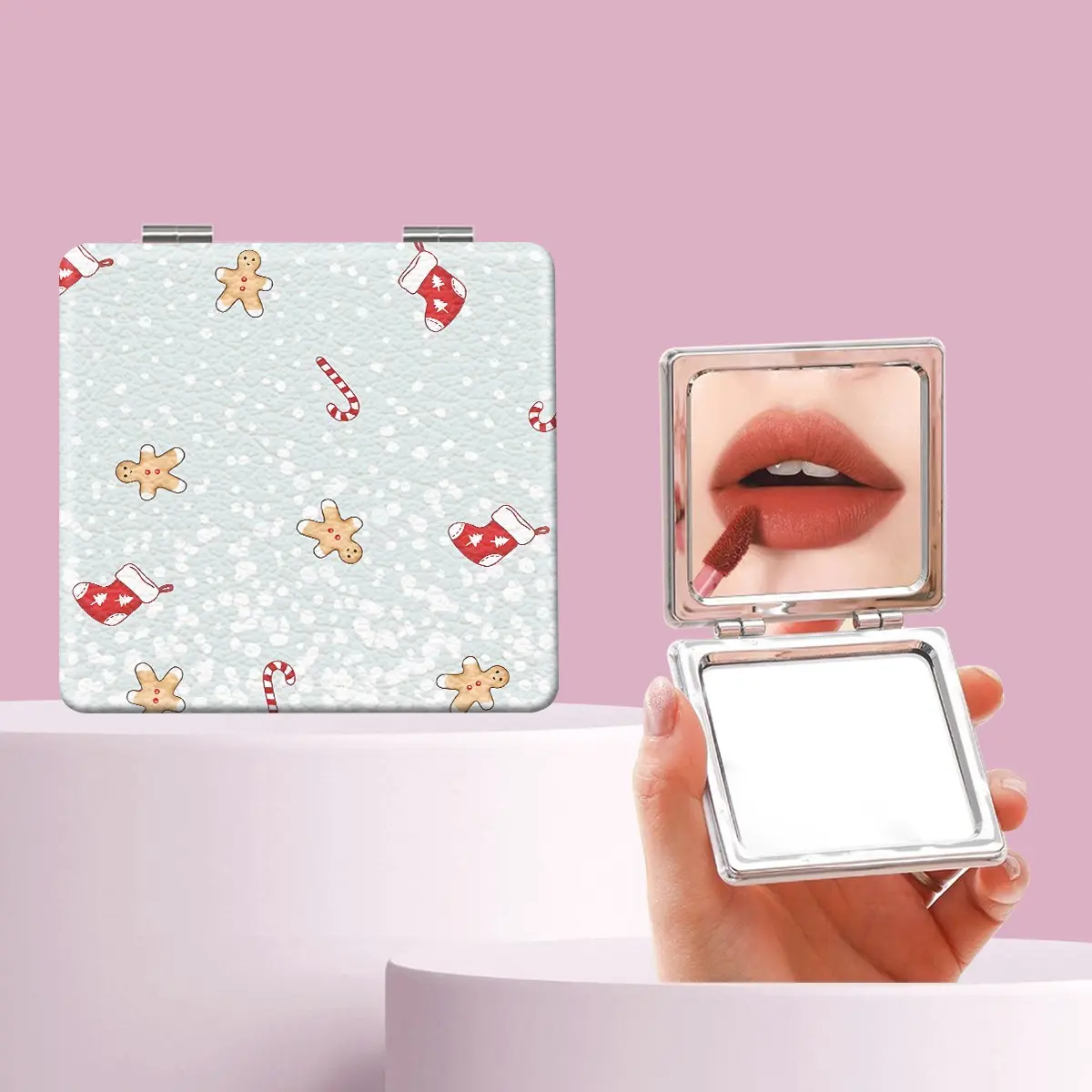 Cute Christmas Cookie Boot Makeup Mirror, Foldable Mini Handheld Mirror, Perfect for All Holidays, Birthday, Wedding Gift