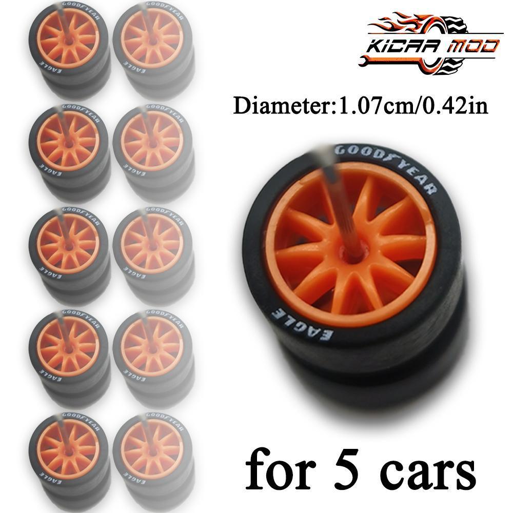 1/64 Wheels with Detachable Rubber Tires Ten Spokes 10.7mm for Model Cars Refiting Parts for Hotwheels (5 sets for 5 Cars)