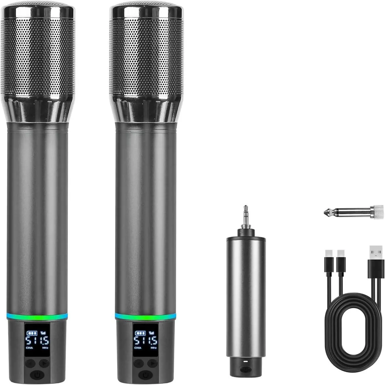 Professional Rechargeable UHF Metal Portable Karaoke Microphone System - 262ft Range Mics for Singing, Meetings
