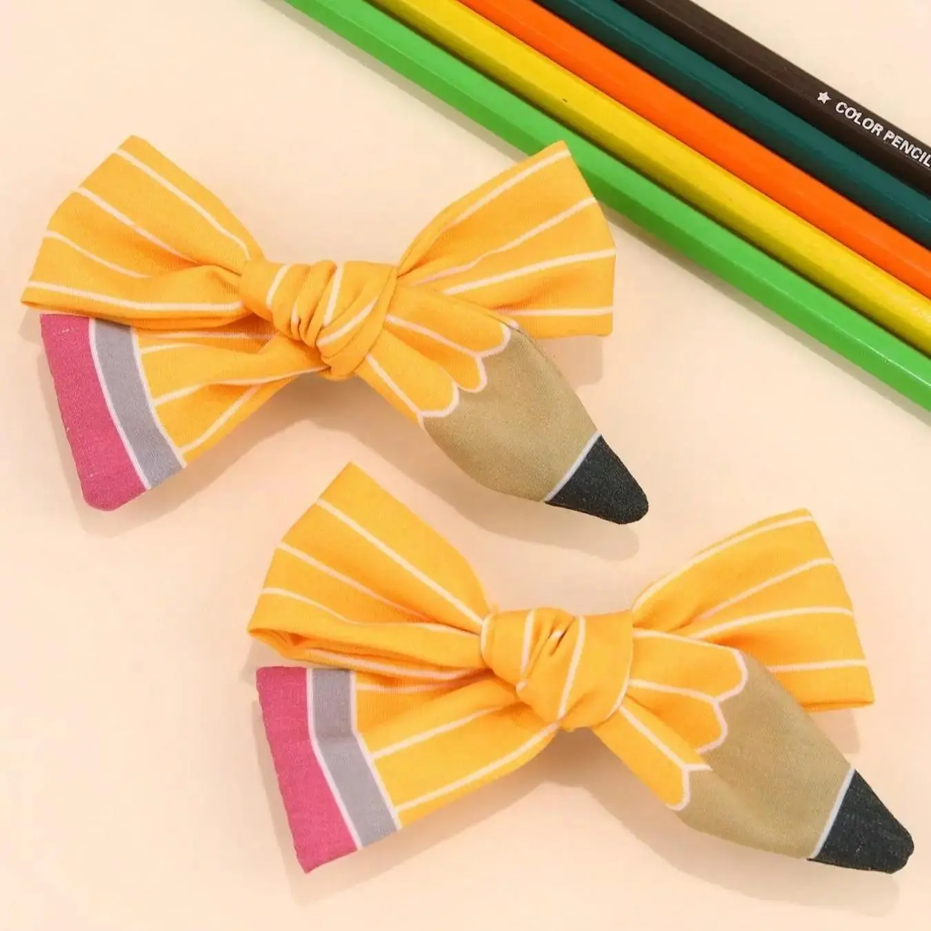 2pcs Back To School Season Pencil Hair Bow Clips,White Line Ponytail Holder Ribbon Grosgrain Bow Alligator Hair Clips,Women Fashion Hair Accessory For First Day Of School Girl Student Cheerleader. Claw Clips Hair Claws Hair Barrettes