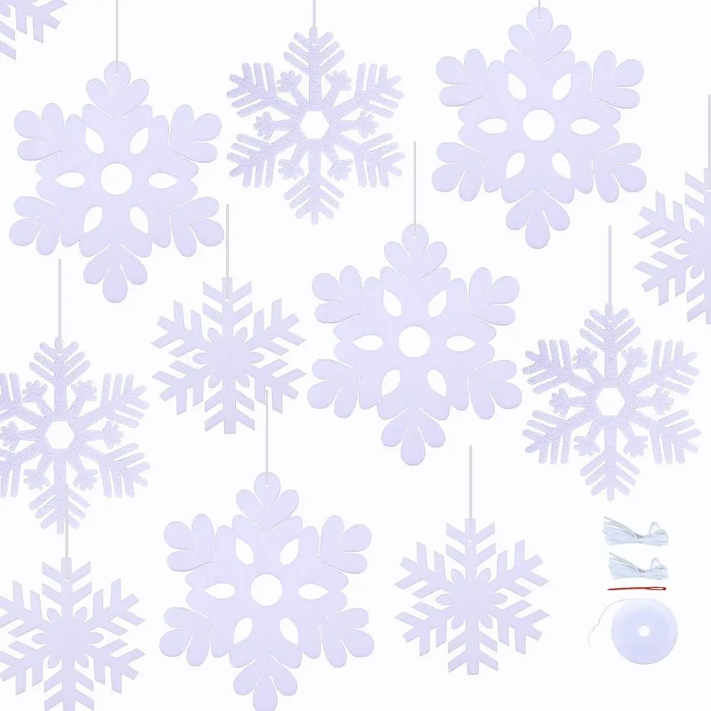 40 count White Snowflake Ornaments Felt  Snowflakes Decorations for Outdoor Christmas Tree Winter Party Decorations