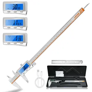 Digital Caliper 12 Inch, Rechargeable Calipers with Backlight LCD Screen, Stainless Steel Caliper Measuring Tool, Auto-Off Micrometer, Inch/MM/Fraction Conversion for DIY/Household/3D-printing