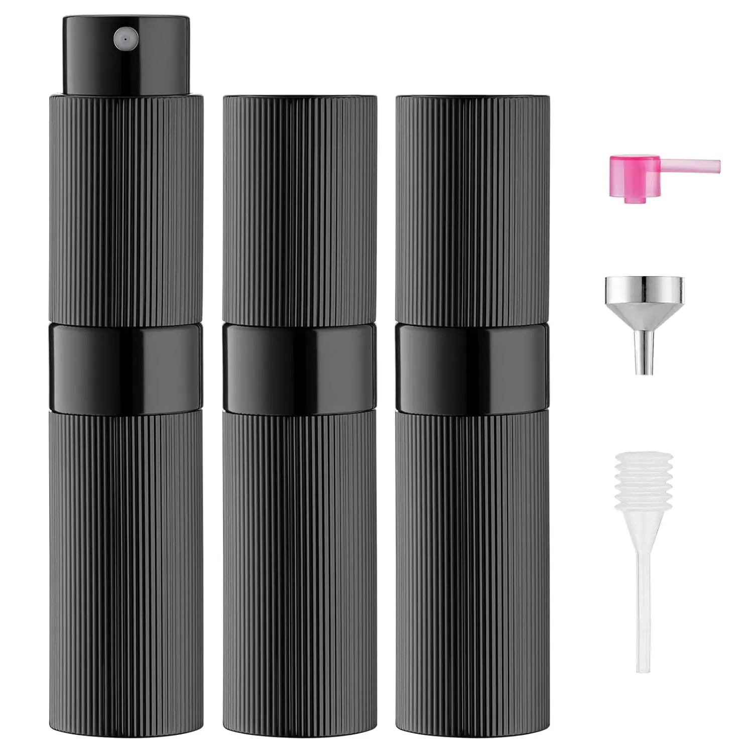 8ml Stripe Perfume Atomizer Spray Bottle, 3pcs Travel Cologne Sprayer Refillable, Empty Mini Portable Perfume Dispenser (Black)