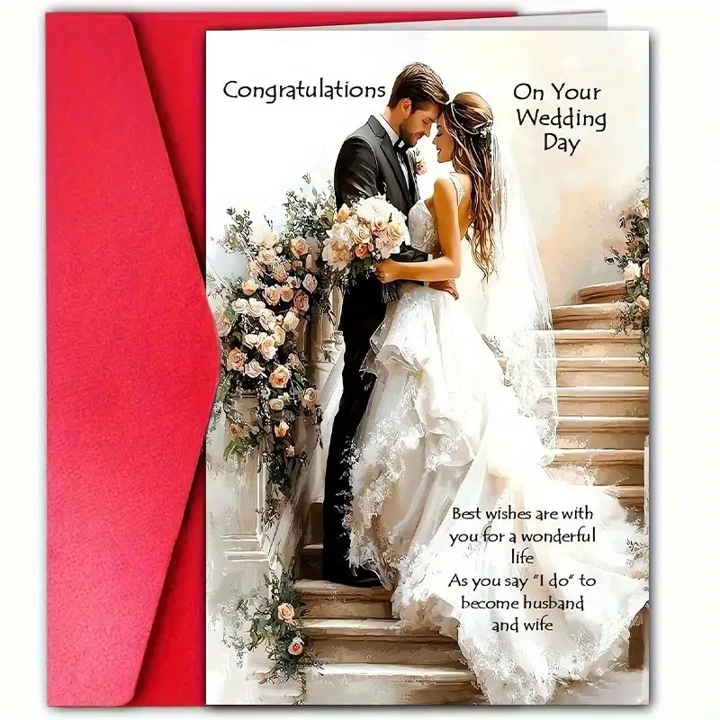 Elegant Floral Wedding & Anniversary Card Set, Includes Envelope, Love Poem, Blank Inner, High Resolution, Perfect for Couples