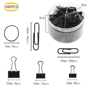 240-Piece Paper Clip and Binder Set, Various Sizes, Dividers, Binders, Ideal for Home, School, Office Supplies