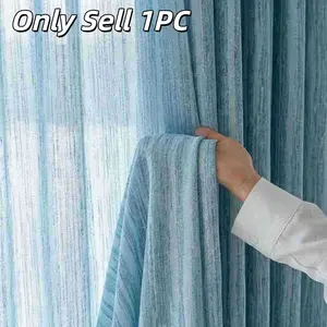 1PC Rainbow Linen Jacquard Window Curtain, Home Decoration Curtain, Semi-Transparent Sunscreen, American Style, Privacy Divider, No Drilling Door Curtain