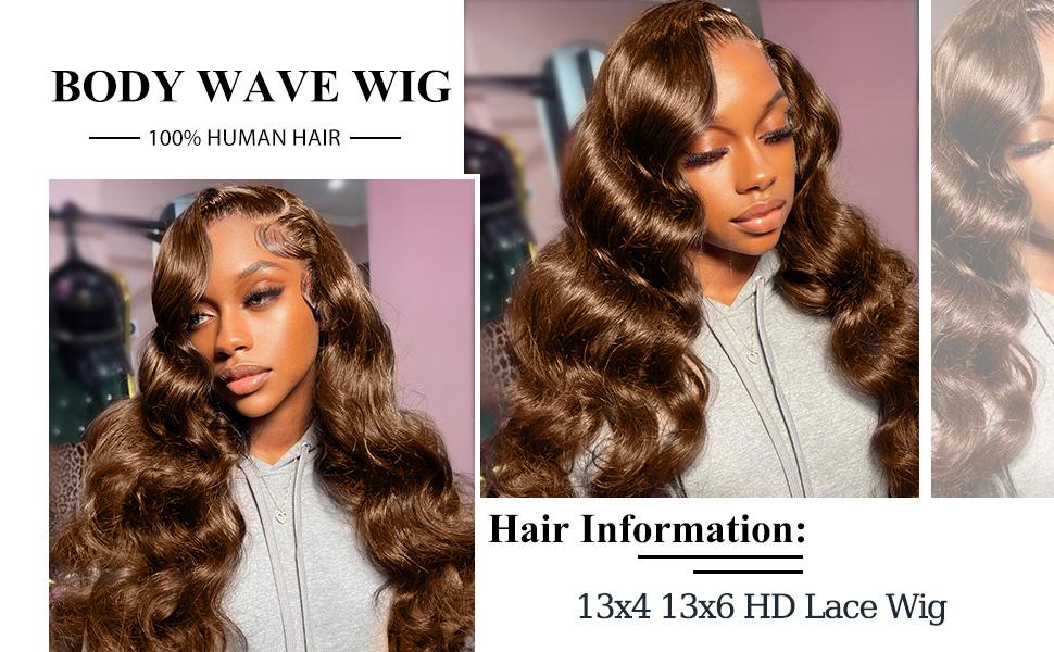 Bling Hair Chocolate Brown Wigs Body Wave 13x4 13x6 HD Transparent Lace Front Human Hair Wig For Women 4x4 Lace Closure Brazilian Remy Human Wig Pre plucked Natural Hairline 30 Inch 180% Density TikTokShopStockUp