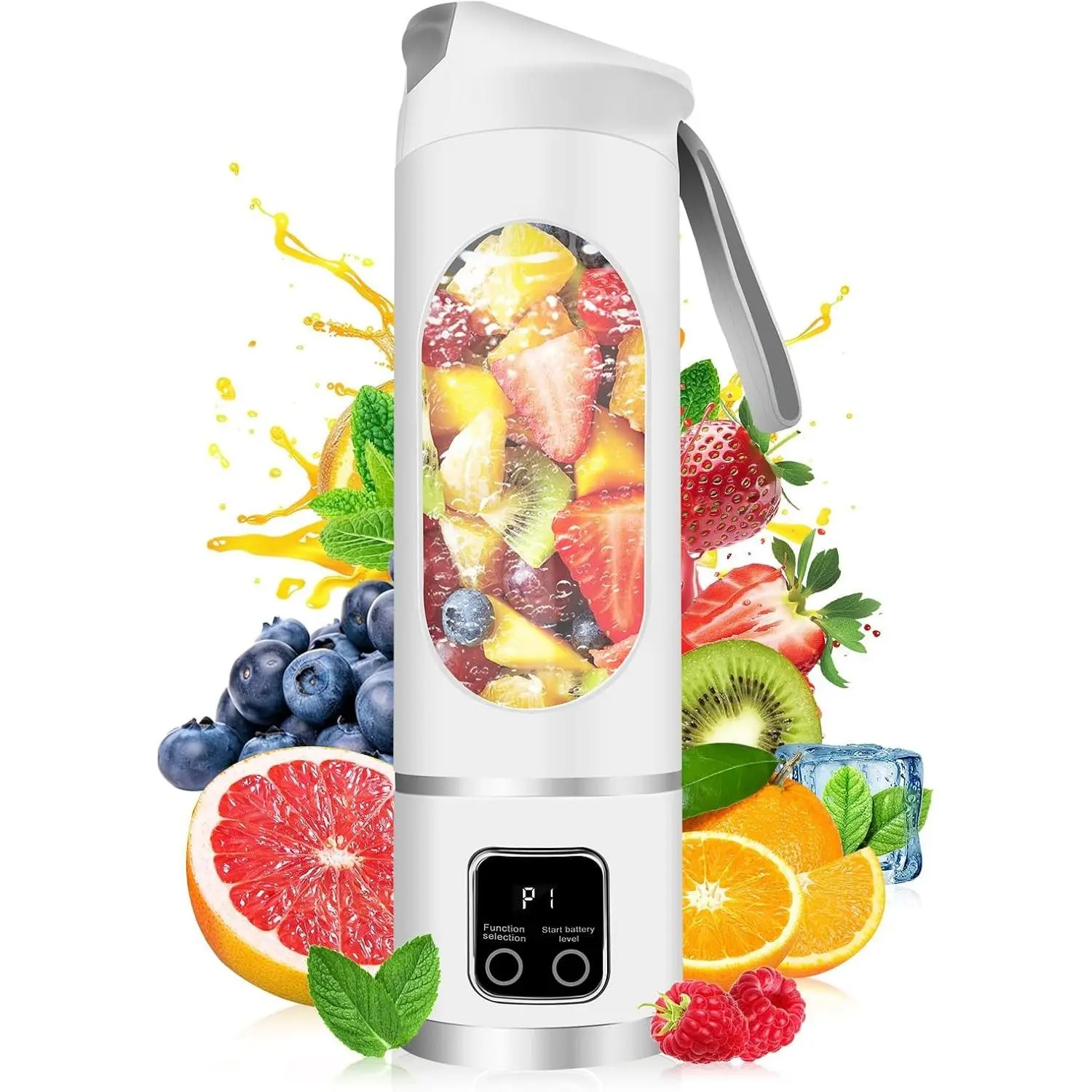 Portable Blender 500ml USB Personal for Shakes Smoothies | BPA-free PCTG, 304SS blades, 50W, ice crush, USB-C, 500ml, lightweight, home office gym travel(White)Gift