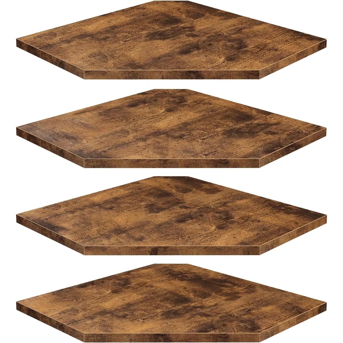 Corner Shelf Wall Mount, Set of 4 Floating Corner Shelves with Cord Hole for Cable Box, Wood Corner Hanging Shelves for Bathroom Bedroom Kitchen, Rustic Brown