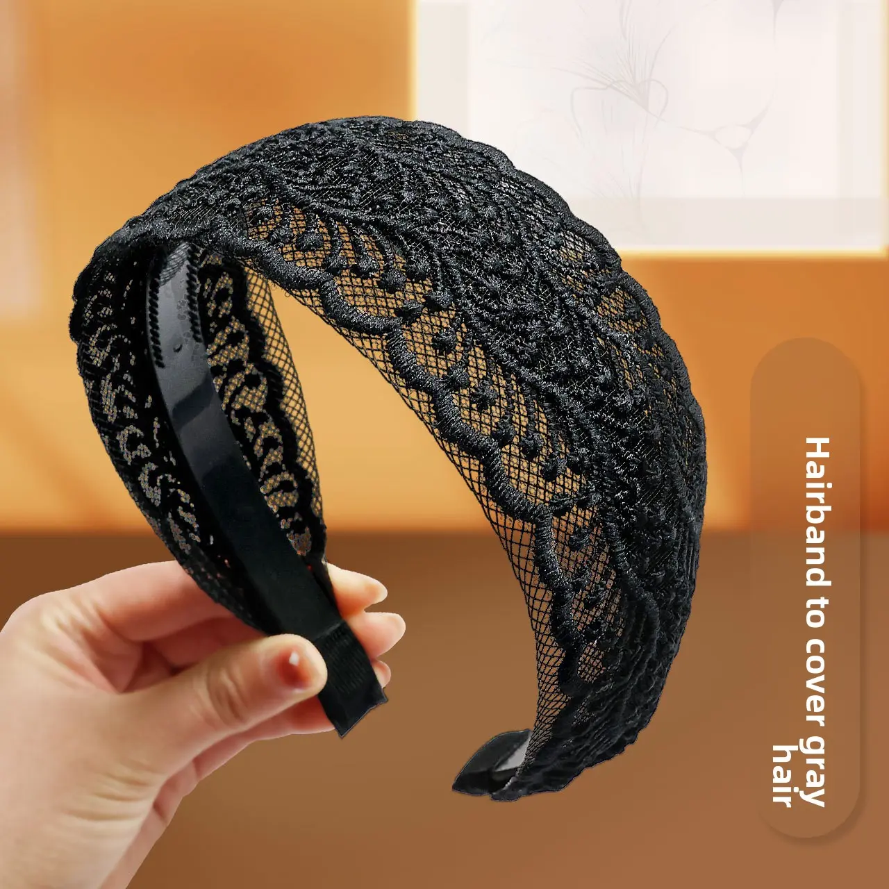 Vintage Scalloped Floral Lace Wide Headband Black Hollow Ruffle Fabric Hair Hoop Women Cover Gray Hair Elegant Party Hair Accessory