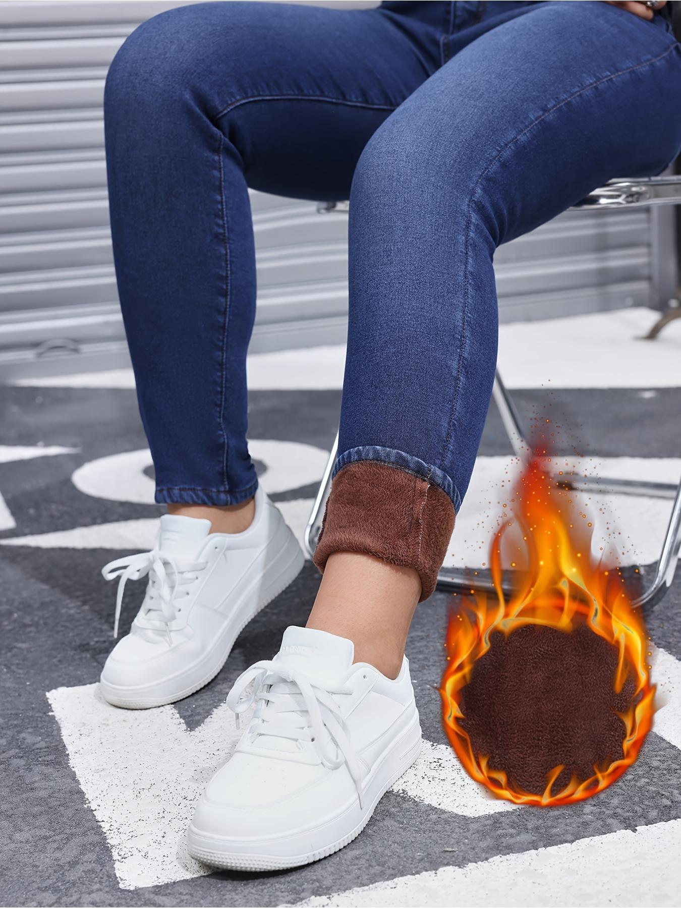 Women's Fleece-Lined Thermal High Waist Jeans, Slim Fit Denim for Fall & Winter