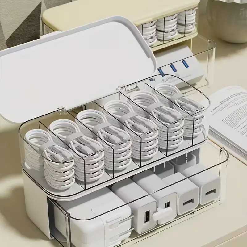 Double Layer Transparent Storage Box, Desktop Organizer, Charger Holder, Jewelry Cosmetic Organizer, Small Items Sorter