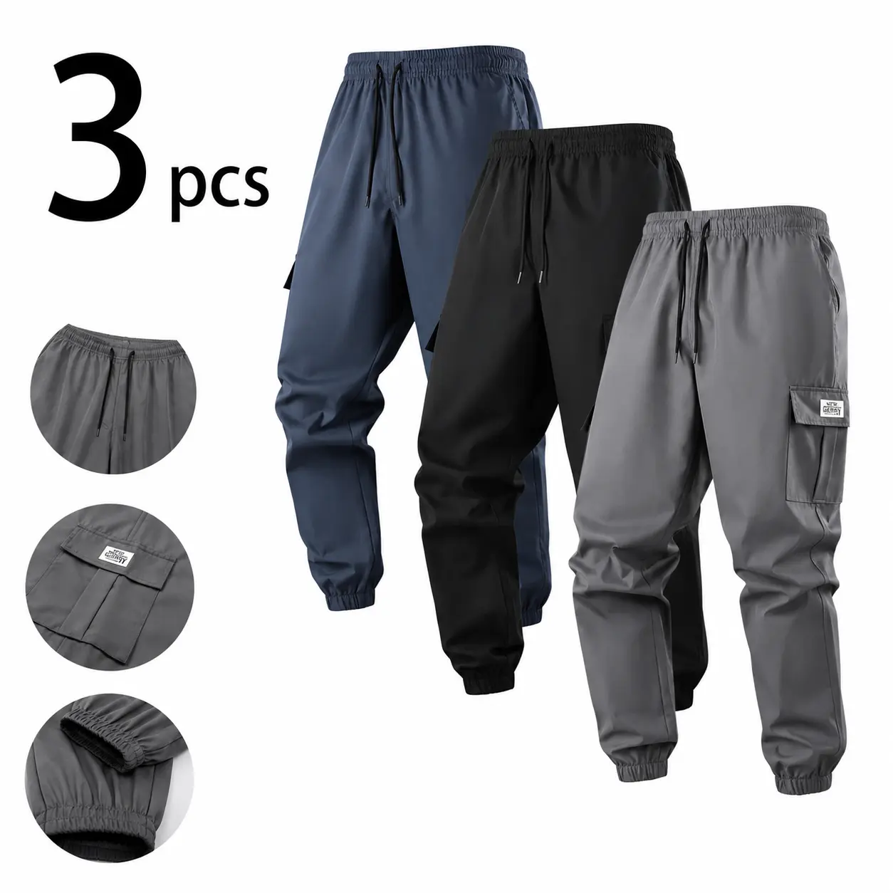 Men's Activewear Pants 5 Pack, Plain Polyester Streetwear with a Comfy Loose Fit, Drawstring Waist and Pockets, Athletic, Sport, Menswear, Sportswear, Stylish, Joggers work, Casual