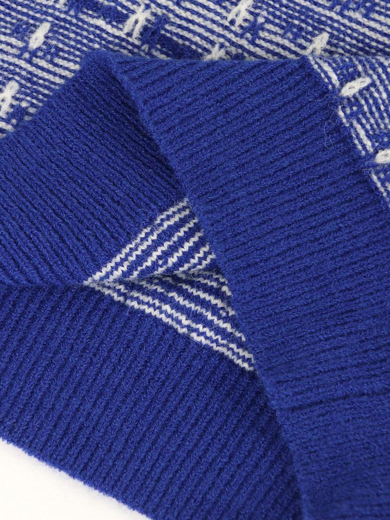 Women's French Knit Commuter Top, Knitted Sweater, Geometric Pattern Round Neck Short Sleeve Casual Loose Fit T-Shirt, Spring Summer Fashion