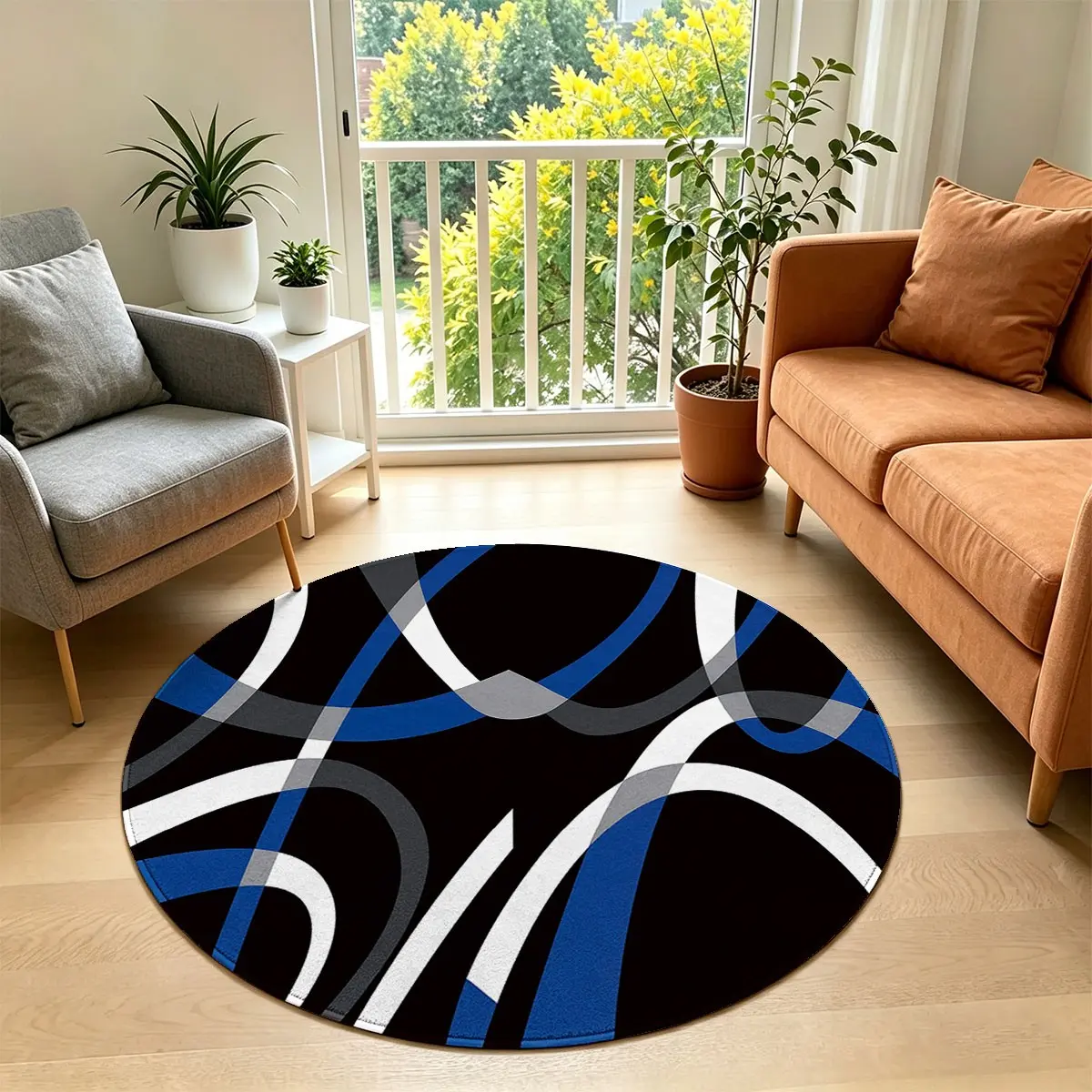 Non-slip Office Chair Round Floor Mat,Circular Rug 4 Feet, Indoor Area Rug, Washable Modern Medieval Stripe Home Decor Rug, Decorative Area Rug for Bedroom, Living Room, Protect Hardwood Floors And Refresh Home Aesthetic, Decorative Rugs