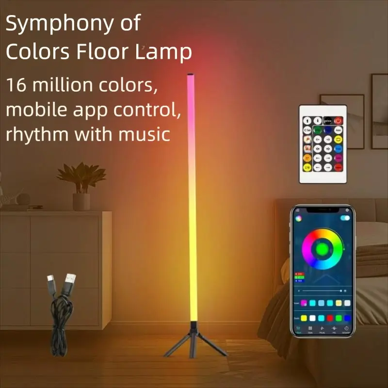 360° RGB Floor Lamp, Smart Music Rhythm Light, APP Control, 5v Sub Plug, Ideal for Gaming Room, Bedroom, Bedside, Corner Atmosphere Lighting, Decorative Mood Lamp